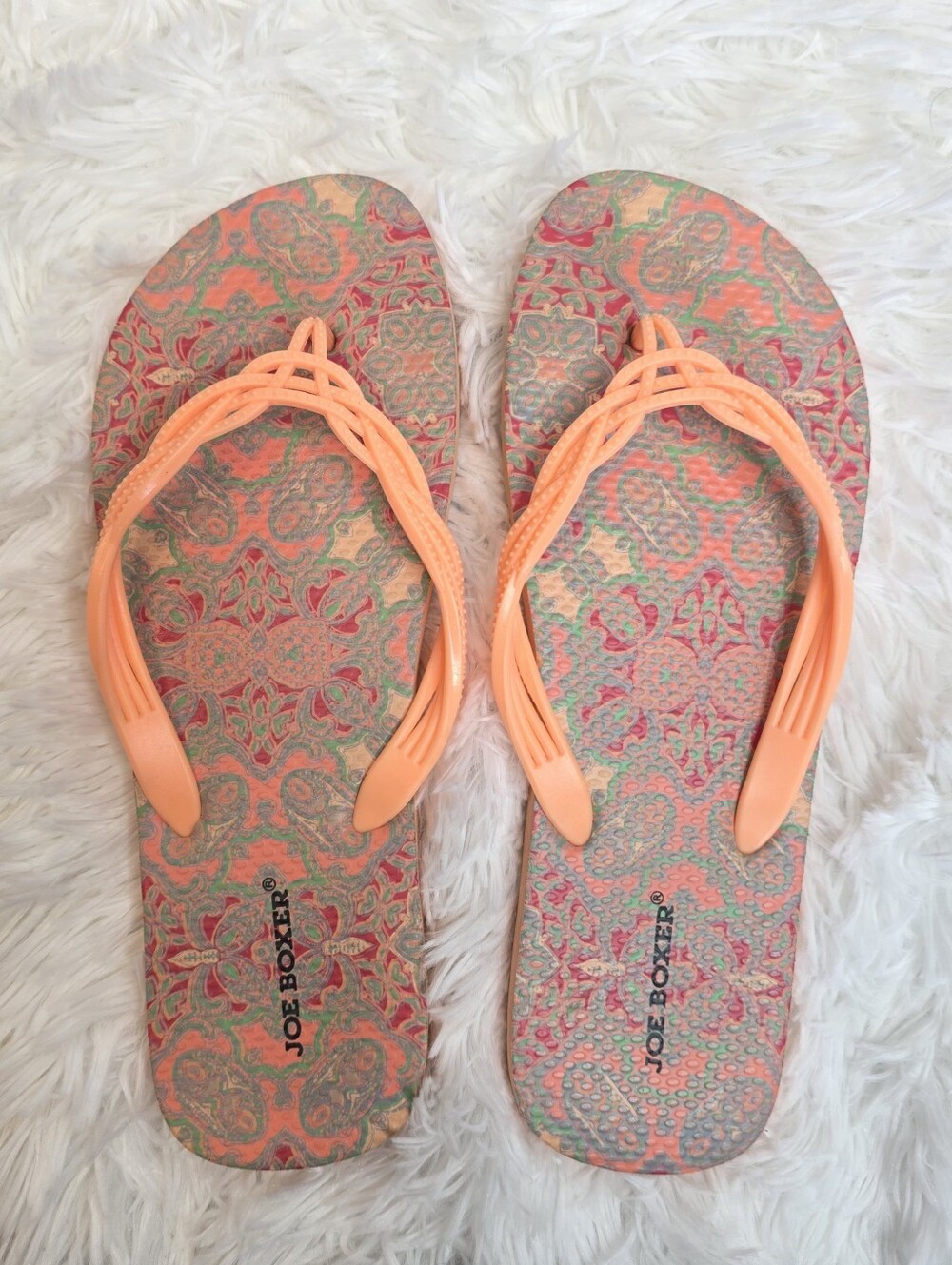 Joe Boxer Peach Braided-Strap Patterned Sandals Sz 8